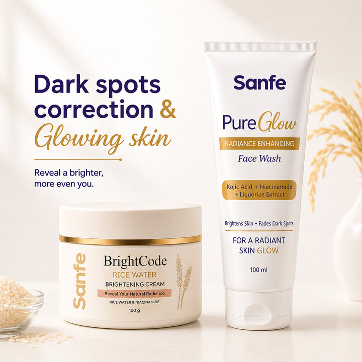 Sanfe Spot Correct & Glow Combo | Pure Glow Face Wash + BrightCode Rice Water Skin Brightening Cream