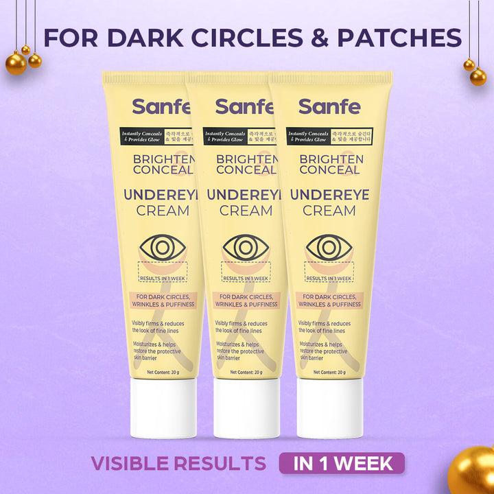 Sanfe Brighten & Conceal Undereye Cream | For dark Circles, wrinkles & Puffiness - 20g (Pack of 3)