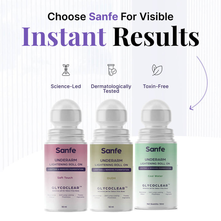 Underarm Lightening Roll On For Women - Cool Water, Oudh & Soft Touch (Pack of 3)