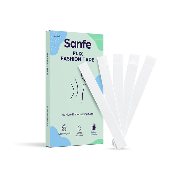 Sanfe Flix Fashion Tape | Fabric Tape & Body Tape | 36 piece Double sided fashion tape, Backless support, Fabric friendly Adhesive