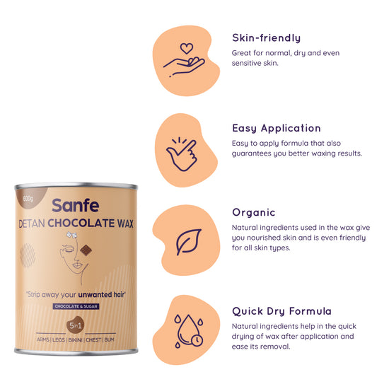 Sanfe Detan Chocolate Wax for Smooth Hair Removal - 1200gm
