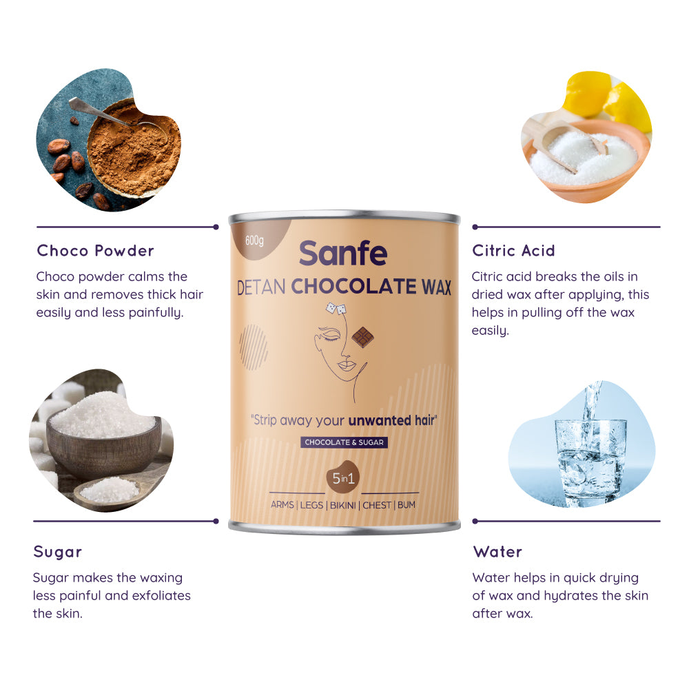 Sanfe Detan Chocolate Wax for Smooth Hair Removal - 600gm
