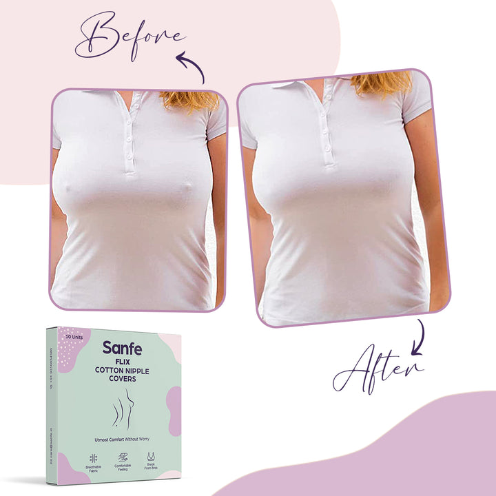 Sanfe Flix Cotton Nipple Covers | 10 Breathable Nipple Pasties | No Show Bra For Women, Skin Friendly Adhesive, disposable