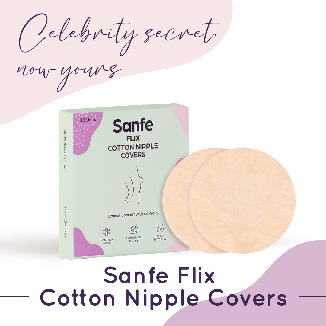 Sanfe Flix Cotton Nipple Covers | 10 Breathable Nipple Pasties | No Show Bra For Women, Skin Friendly Adhesive, disposable