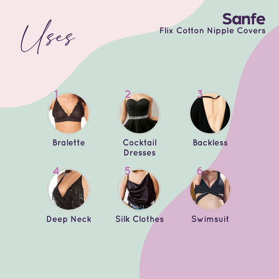 Sanfe Flix Cotton Nipple Covers | 10 Breathable Nipple Pasties | No Show Bra For Women, Skin Friendly Adhesive, disposable