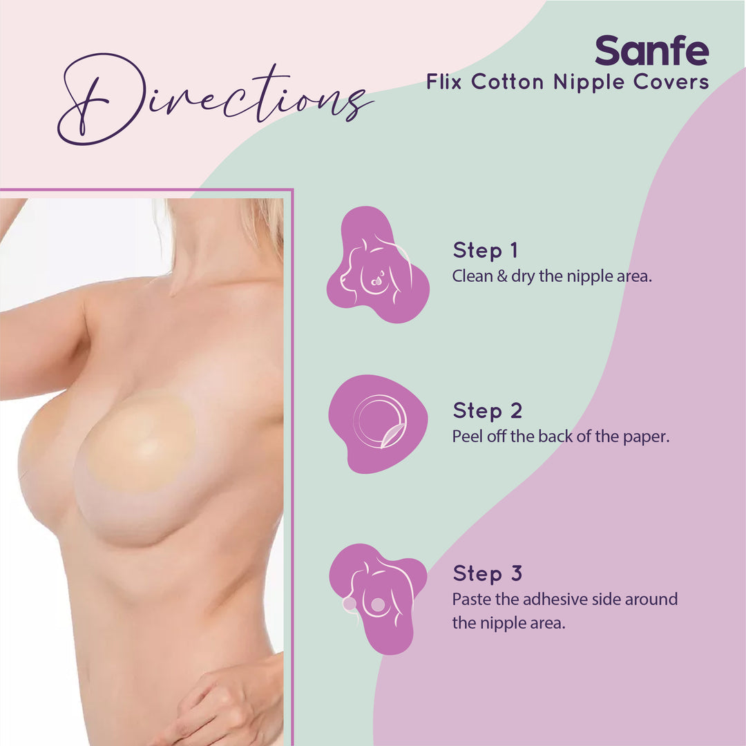 Sanfe Flix Cotton Nipple Covers | 10 Breathable Nipple Pasties | No Show Bra For Women, Skin Friendly Adhesive, disposable