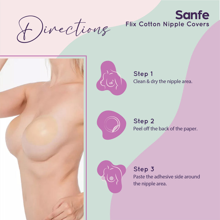 Sanfe Flix Cotton Nipple Covers | 10 Breathable Nipple Pasties | No Show Bra For Women, Skin Friendly Adhesive, disposable